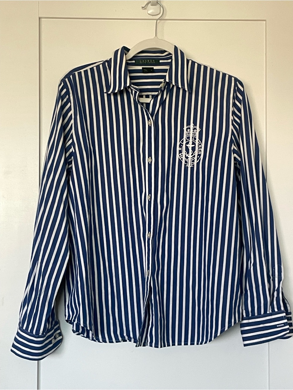 Ralph Lauren Navy and White Vertical Stripe Button-Down Shirt